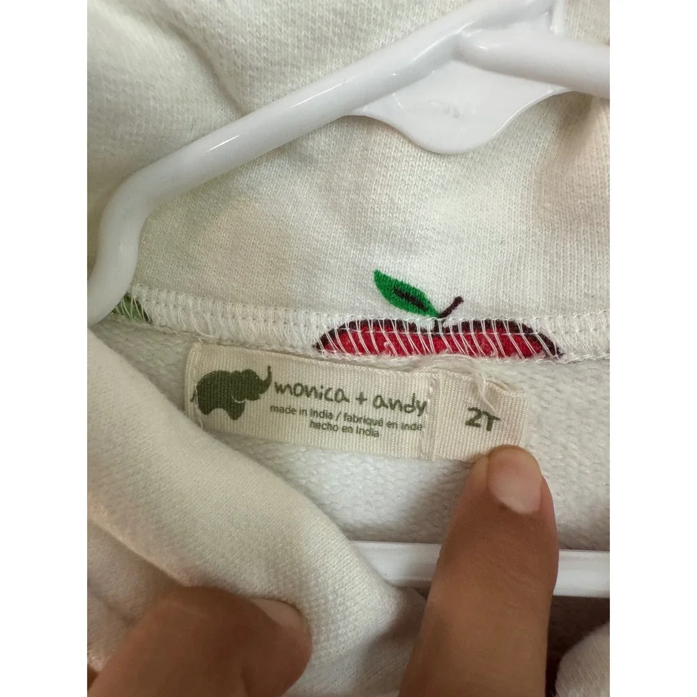 Monica + Andy Kids Apple Print Organic Cotton Shawl Collar Sweatshirt White 2T